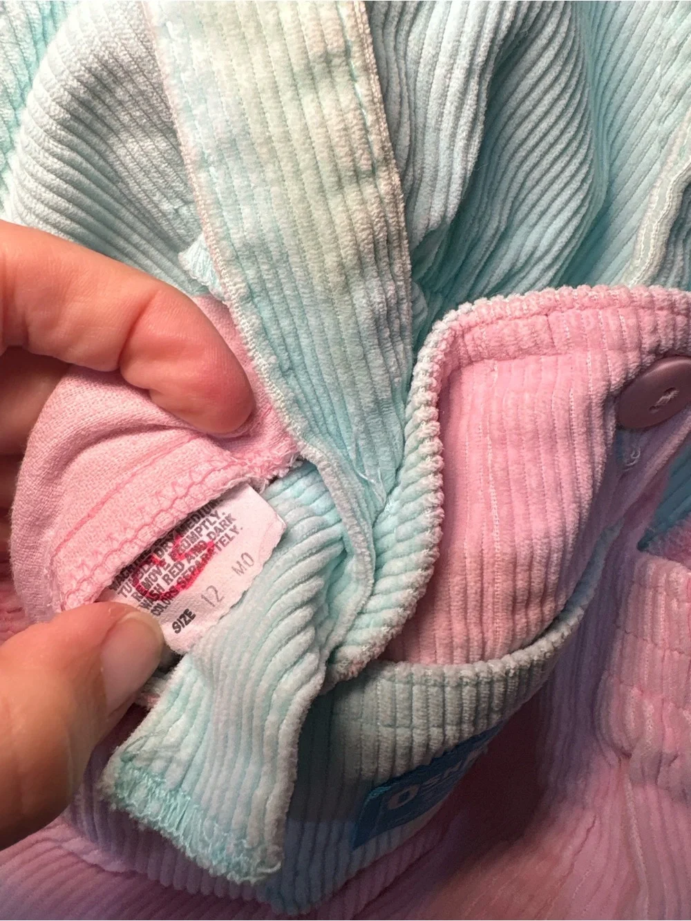 Vintage 90s Osh Kosh B'Gosh Girls Pink Mint Blue Vback Corduroy Overall USA 12 M